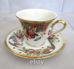 Set of 3 Lenox Holiday Tartan Footed Coffee/Tea Cups And Saucers Gold Trim EUC