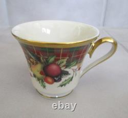 Set of 3 Lenox Holiday Tartan Footed Coffee/Tea Cups And Saucers Gold Trim EUC