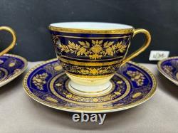 Set of 3 Minton ARGYLE Cobalt Blue Encrusted Gold Cups & Saucers 2 3/4