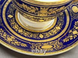 Set of 3 Minton ARGYLE Cobalt Blue Encrusted Gold Cups & Saucers 2 3/4