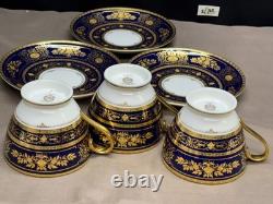 Set of 3 Minton ARGYLE Cobalt Blue Encrusted Gold Cups & Saucers 2 3/4
