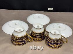 Set of 3 Minton ARGYLE Cobalt Blue Encrusted Gold Cups & Saucers 2 3/4