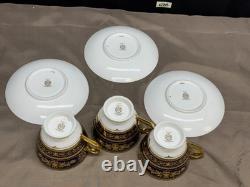 Set of 3 Minton ARGYLE Cobalt Blue Encrusted Gold Cups & Saucers 2 3/4
