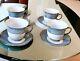 Set Of 4 1820-30 Early Porcelain Coffee Cups And Saucers In Greek Key Pattern