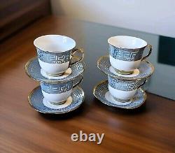 Set of 4 1820-30 Early porcelain coffee cups and saucers in Greek Key Pattern