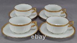 Set of 4 CA Limoges Gold Encrusted Gold Rimmed Tea Cups & Saucers C. 1894-1930s