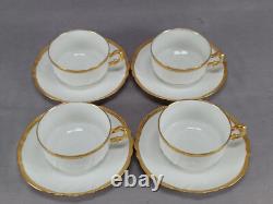 Set of 4 CA Limoges Gold Encrusted Gold Rimmed Tea Cups & Saucers C. 1894-1930s