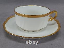Set of 4 CA Limoges Gold Encrusted Gold Rimmed Tea Cups & Saucers C. 1894-1930s