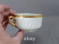 Set of 4 CA Limoges Gold Encrusted Gold Rimmed Tea Cups & Saucers C. 1894-1930s