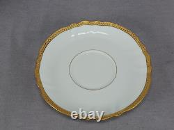 Set of 4 CA Limoges Gold Encrusted Gold Rimmed Tea Cups & Saucers C. 1894-1930s