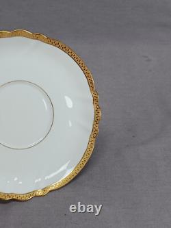 Set of 4 CA Limoges Gold Encrusted Gold Rimmed Tea Cups & Saucers C. 1894-1930s