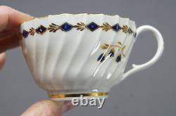Set of 4 Flight Worcester Cobalt & Gold Floral & Diamond Tea Cups & Saucers