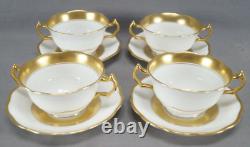 Set of 4 George Jones Crescent China Gold & White Bouillon Cups & Saucers