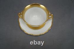 Set of 4 George Jones Crescent China Gold & White Bouillon Cups & Saucers