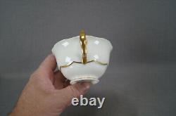 Set of 4 George Jones Crescent China Gold & White Bouillon Cups & Saucers