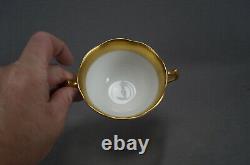 Set of 4 George Jones Crescent China Gold & White Bouillon Cups & Saucers