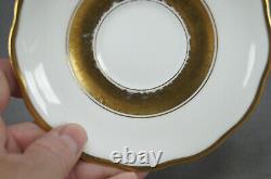 Set of 4 George Jones Crescent China Gold & White Bouillon Cups & Saucers