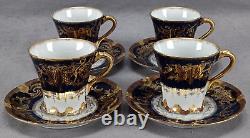 Set of 4 Haviland Limoges Gold Scrollwork & Cobalt Demitasse Cups & Saucers