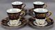 Set Of 4 Haviland Limoges Gold Scrollwork & Cobalt Demitasse Cups & Saucers
