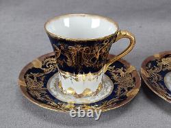 Set of 4 Haviland Limoges Gold Scrollwork & Cobalt Demitasse Cups & Saucers