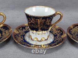 Set of 4 Haviland Limoges Gold Scrollwork & Cobalt Demitasse Cups & Saucers