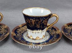 Set of 4 Haviland Limoges Gold Scrollwork & Cobalt Demitasse Cups & Saucers