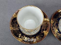 Set of 4 Haviland Limoges Gold Scrollwork & Cobalt Demitasse Cups & Saucers