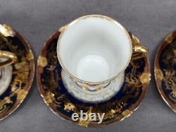 Set of 4 Haviland Limoges Gold Scrollwork & Cobalt Demitasse Cups & Saucers