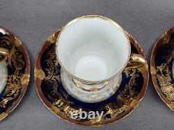 Set of 4 Haviland Limoges Gold Scrollwork & Cobalt Demitasse Cups & Saucers