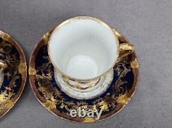Set of 4 Haviland Limoges Gold Scrollwork & Cobalt Demitasse Cups & Saucers