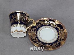 Set of 4 Haviland Limoges Gold Scrollwork & Cobalt Demitasse Cups & Saucers