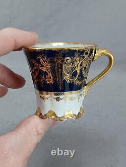 Set of 4 Haviland Limoges Gold Scrollwork & Cobalt Demitasse Cups & Saucers