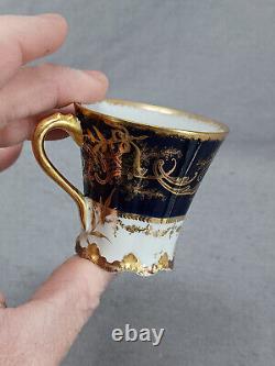 Set of 4 Haviland Limoges Gold Scrollwork & Cobalt Demitasse Cups & Saucers