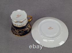 Set of 4 Haviland Limoges Gold Scrollwork & Cobalt Demitasse Cups & Saucers