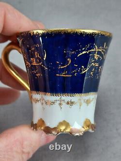 Set of 4 Haviland Limoges Gold Scrollwork & Cobalt Demitasse Cups & Saucers