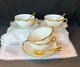 Set Of 4 Haviland Limoges White & Gold Cups & Saucers, Schleiger 216, 1900-1920