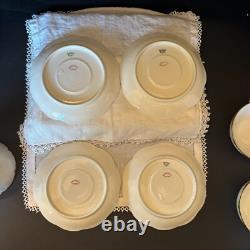Set of 4 Haviland Limoges white & gold cups & saucers, Schleiger 216, 1900-1920