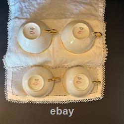 Set of 4 Haviland Limoges white & gold cups & saucers, Schleiger 216, 1900-1920