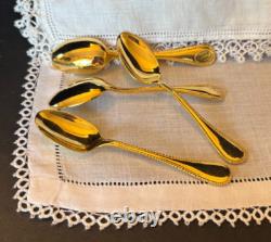Set of 4 Haviland Limoges white & gold cups & saucers, Schleiger 216, 1900-1920