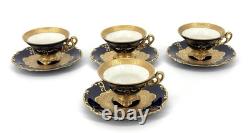 Set of (4) JLMENAU Genuine Cobalt Gold Encrusted Demitasse Cups Saucers
