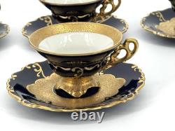 Set of (4) JLMENAU Genuine Cobalt Gold Encrusted Demitasse Cups Saucers