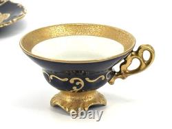Set of (4) JLMENAU Genuine Cobalt Gold Encrusted Demitasse Cups Saucers