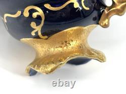 Set of (4) JLMENAU Genuine Cobalt Gold Encrusted Demitasse Cups Saucers
