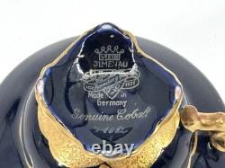 Set of (4) JLMENAU Genuine Cobalt Gold Encrusted Demitasse Cups Saucers
