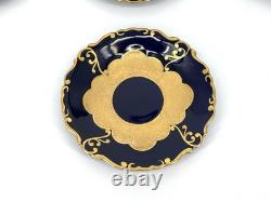 Set of (4) JLMENAU Genuine Cobalt Gold Encrusted Demitasse Cups Saucers