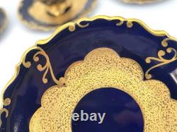 Set of (4) JLMENAU Genuine Cobalt Gold Encrusted Demitasse Cups Saucers
