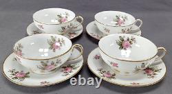 Set of 4 Limoges Pink Roses & Gold Tea Cups & Saucers Circa 1900-1941