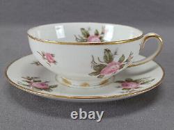 Set of 4 Limoges Pink Roses & Gold Tea Cups & Saucers Circa 1900-1941