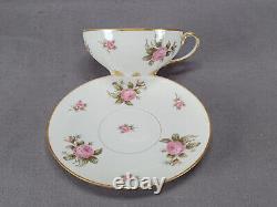 Set of 4 Limoges Pink Roses & Gold Tea Cups & Saucers Circa 1900-1941