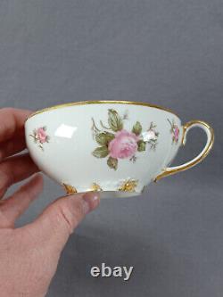 Set of 4 Limoges Pink Roses & Gold Tea Cups & Saucers Circa 1900-1941